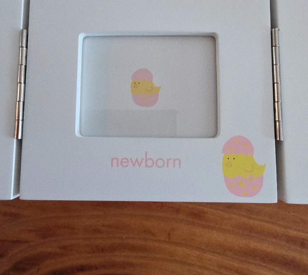 White Newborn Triple Picture Frame with Yellow Accents